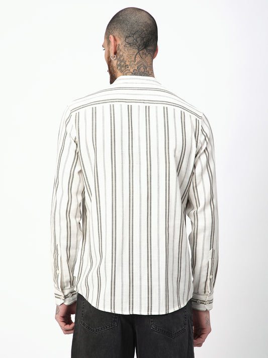 Ivory & Olive Vertical Striped Shirt