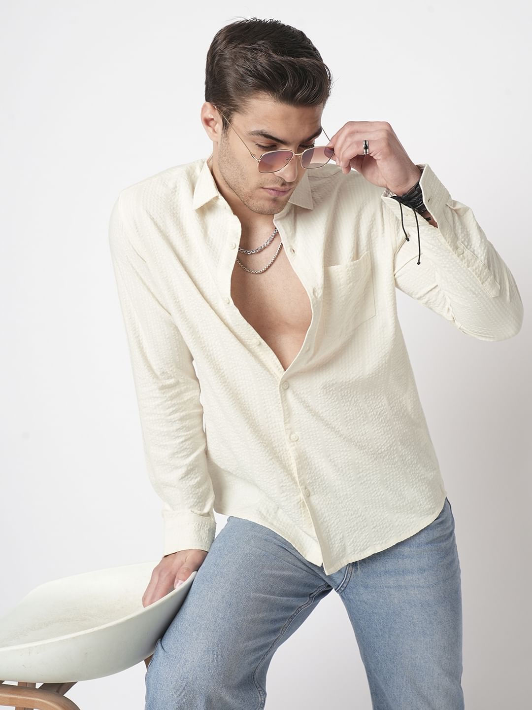 Ivory Seersucker Shirt