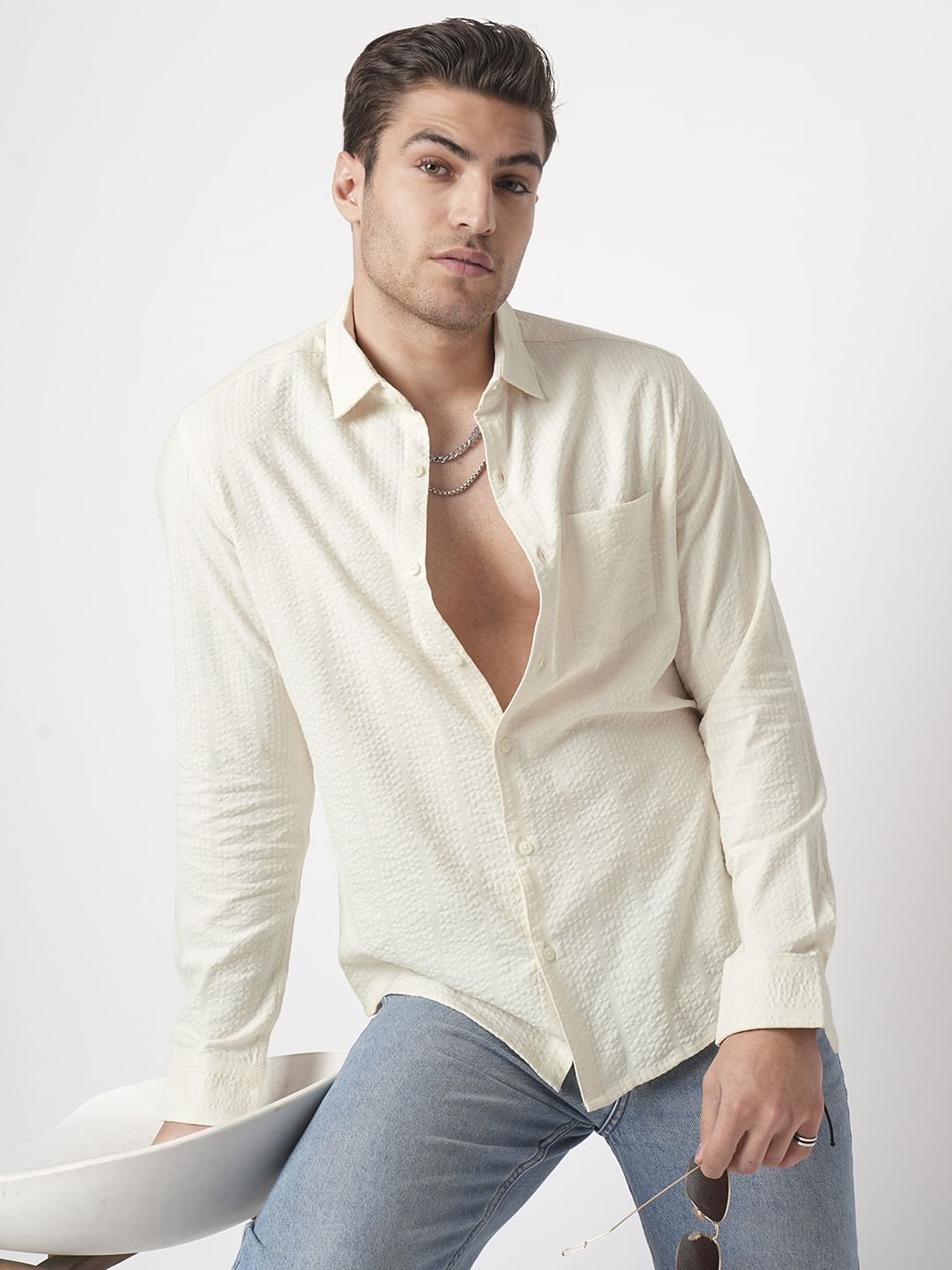 Ivory Seersucker Shirt