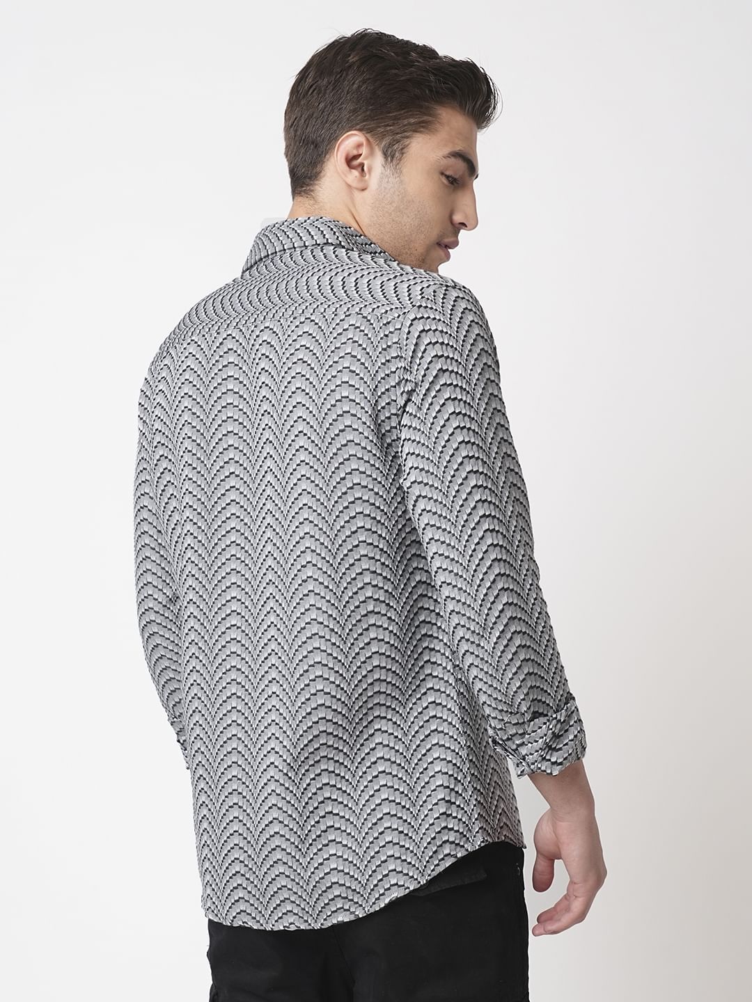 Grey & Black Jacquard Weaved Shirt