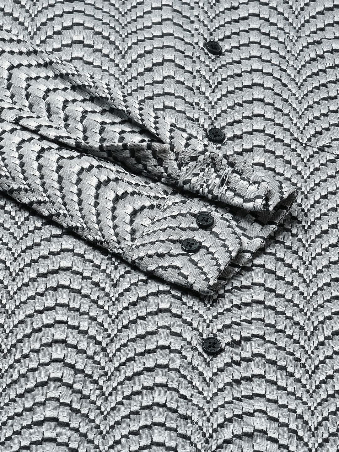 Grey & Black Jacquard Weaved Shirt