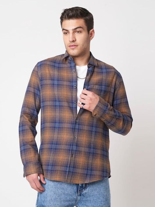 Navy & Orange Tartan Checkered Shirt