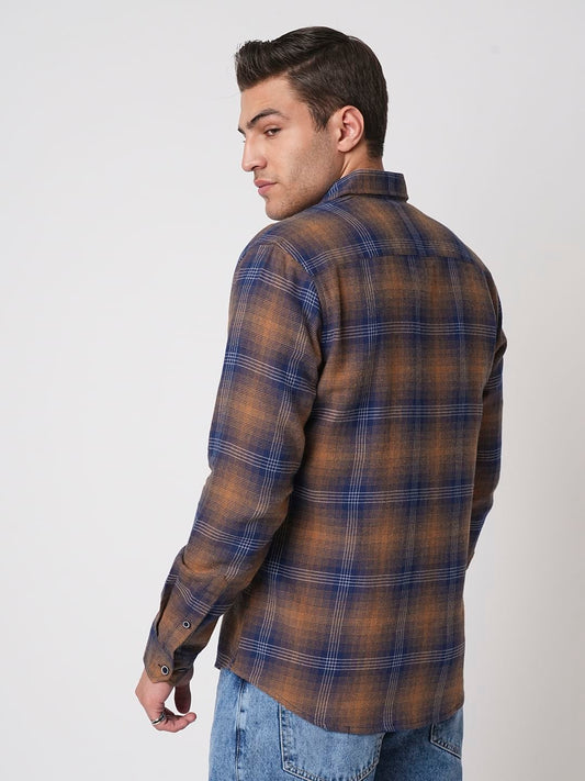 Navy & Orange Tartan Checkered Shirt