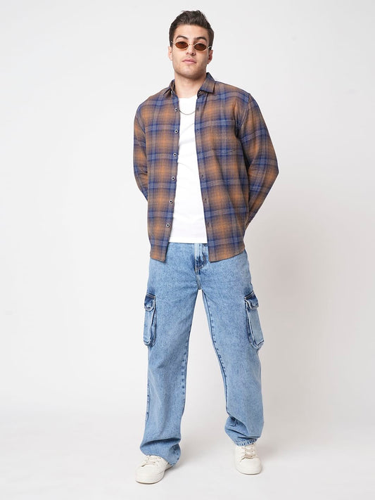 Navy & Orange Tartan Checkered Shirt