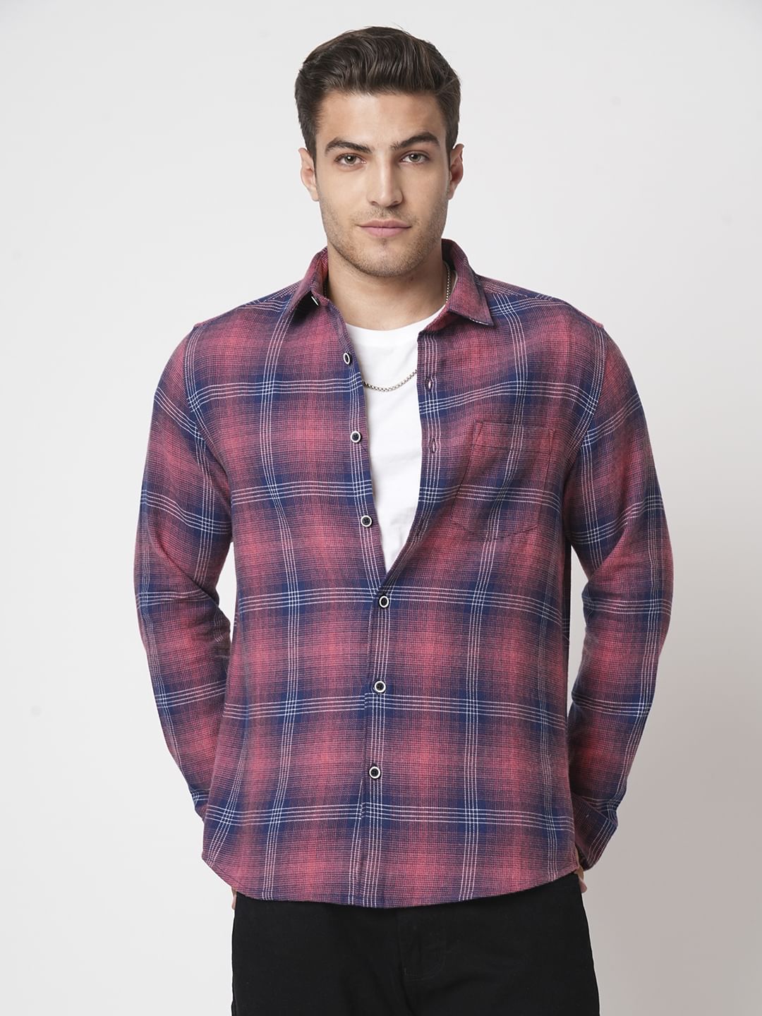 Sugar Pink & Navy Tartan Checks Shirt