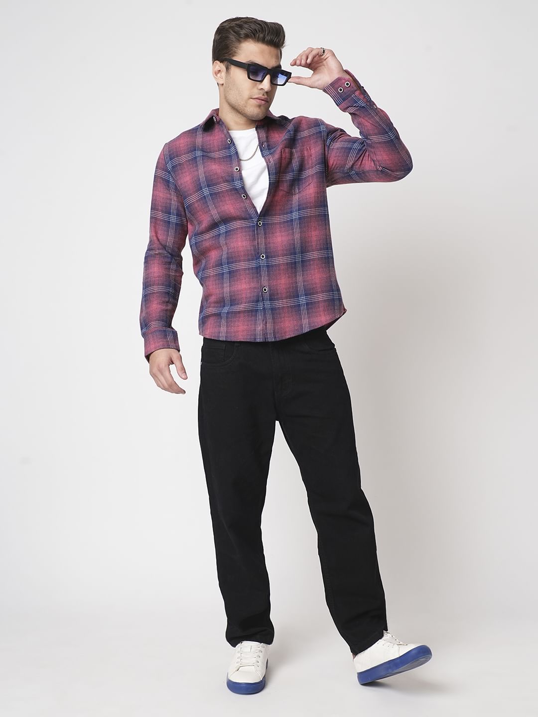 Sugar Pink & Navy Tartan Checks Shirt