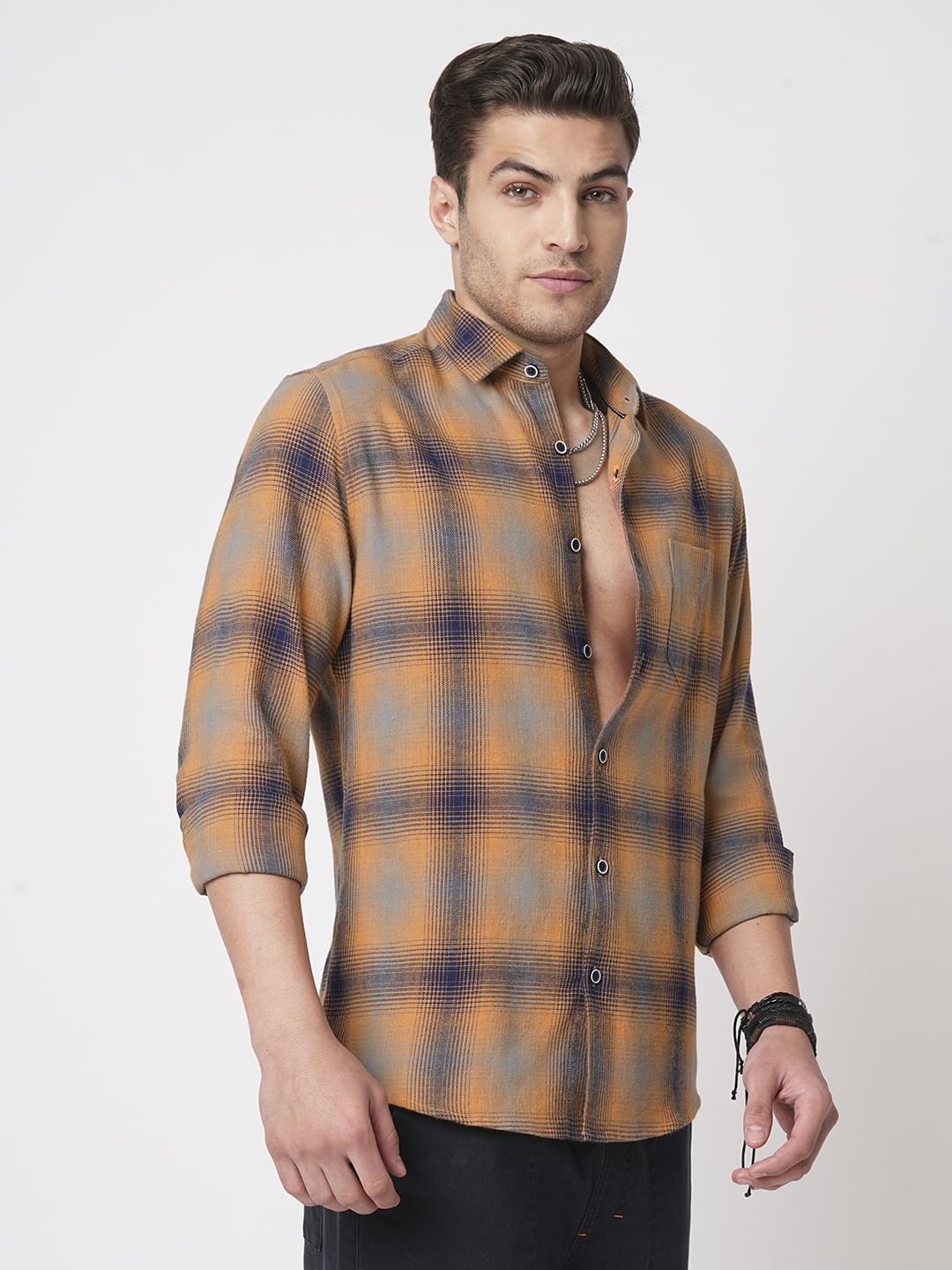 Tangerine & Navy Flannel Checkered Shirt