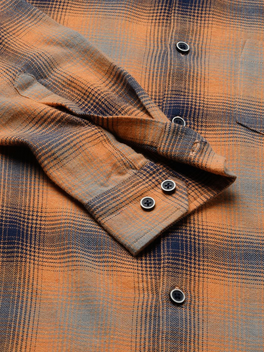 Tangerine & Navy Flannel Checkered Shirt