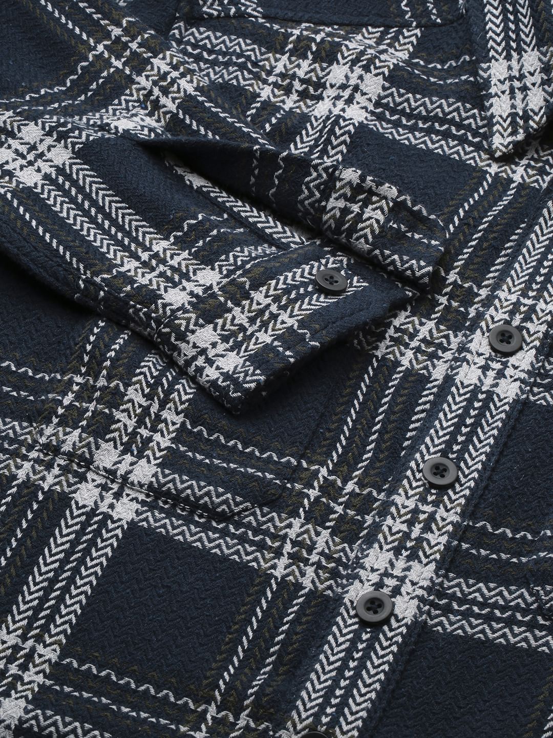 Navy Tweed Checks Double Flap Pocket Flannel Shirt