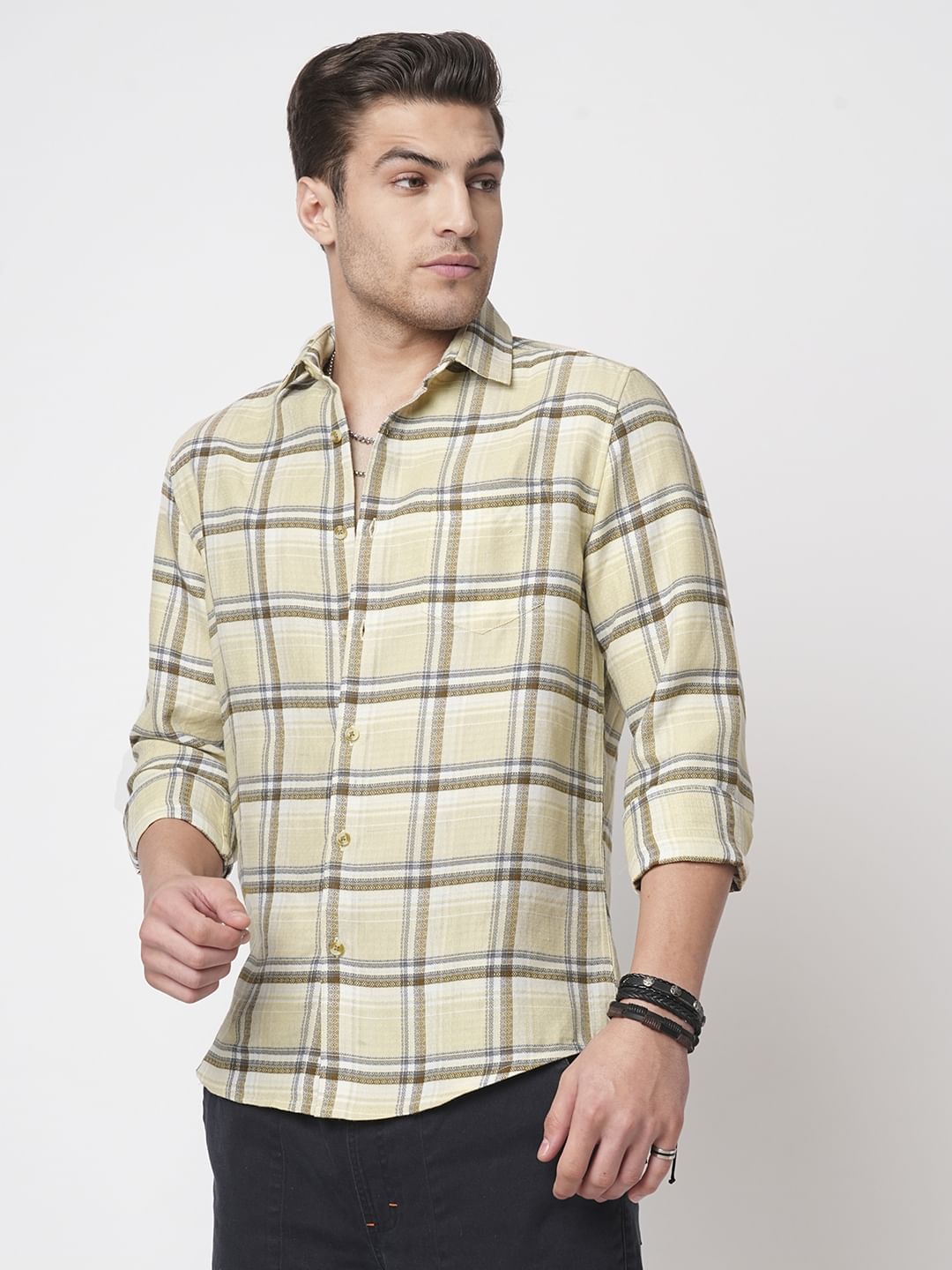 Finesse Beige Box Checks Shirt