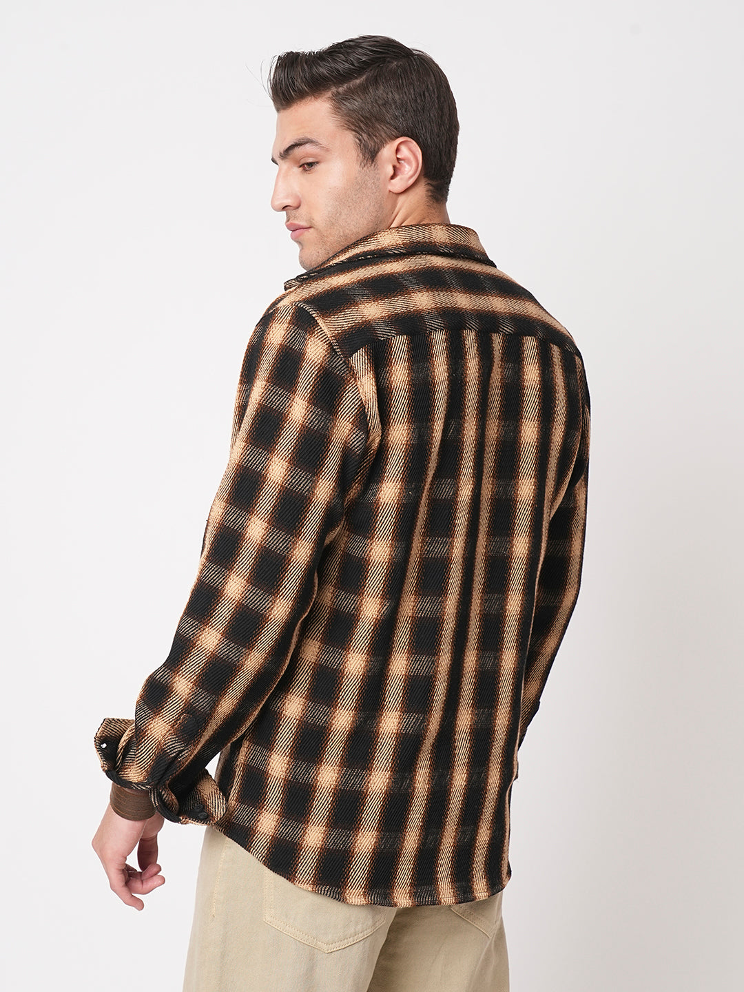 Vintage Russet Brown Plaid Checks Twill Shirt