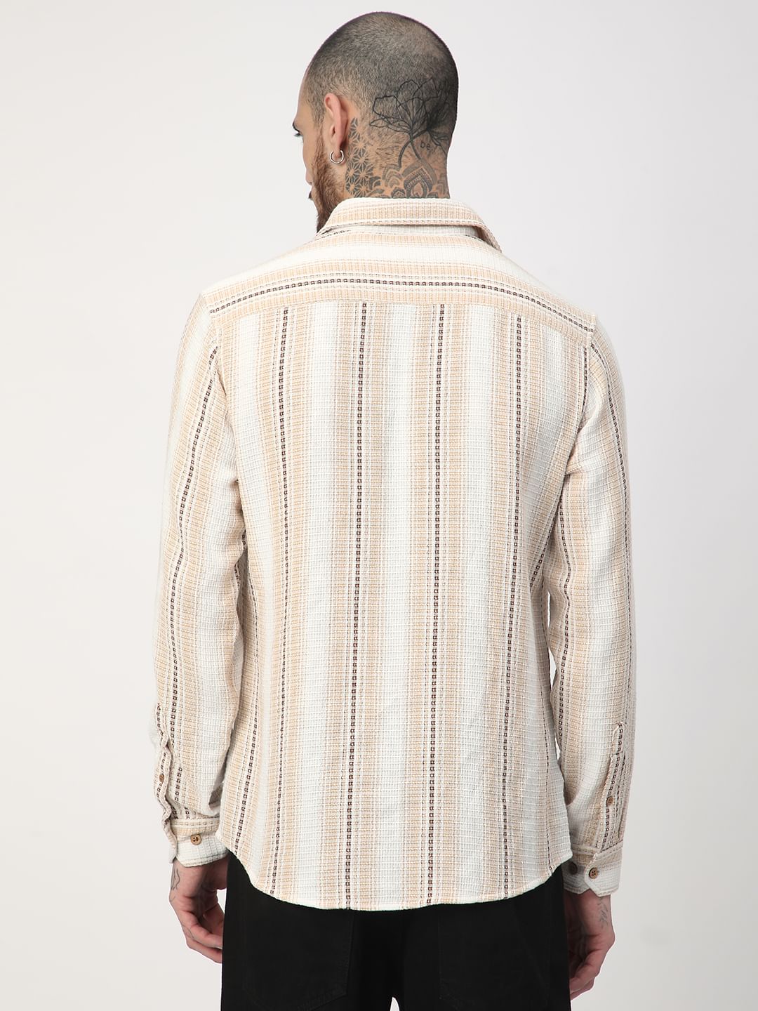 Beige Interweave Broad Striped Shirt