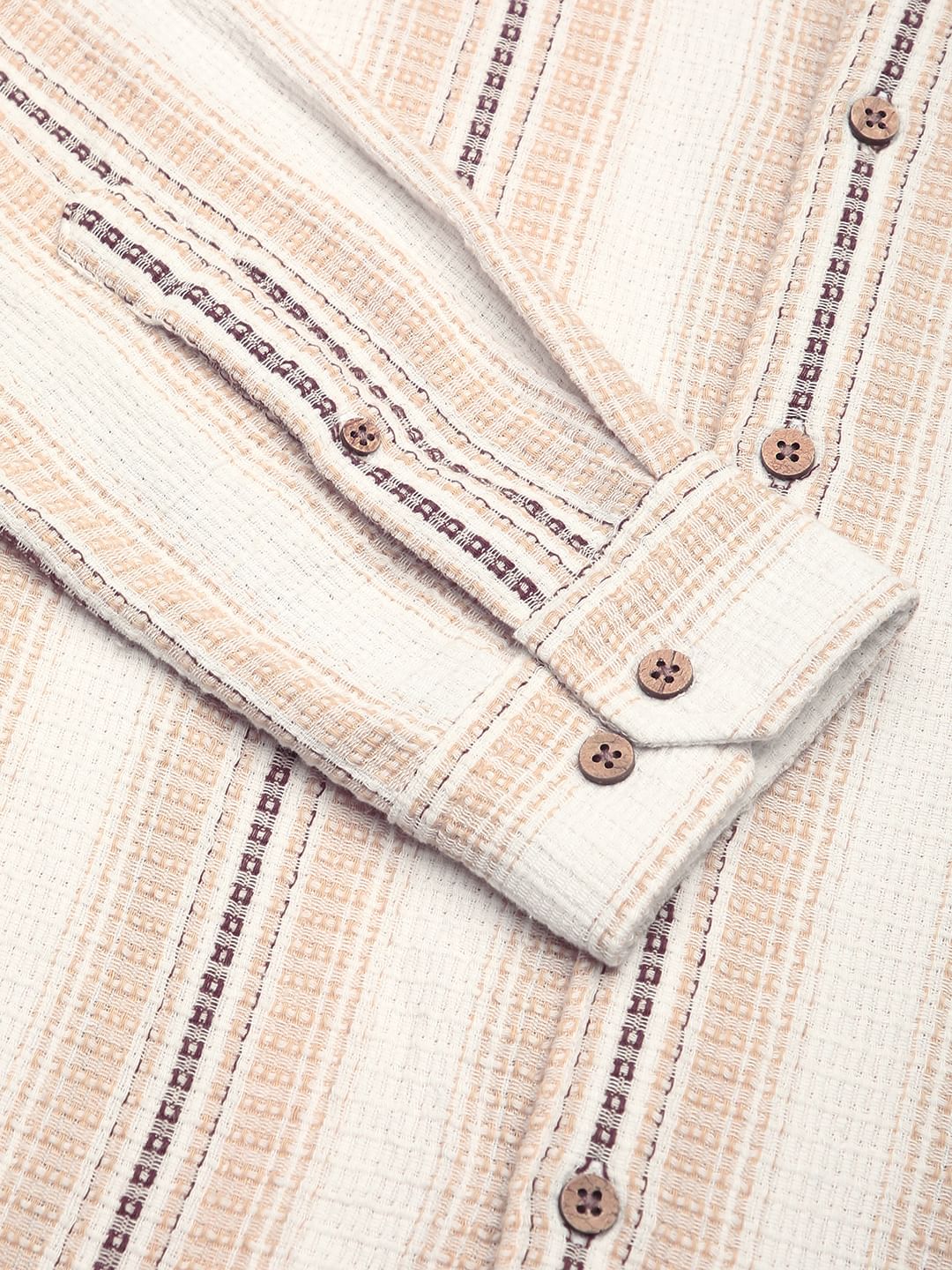 Beige Interweave Broad Striped Shirt