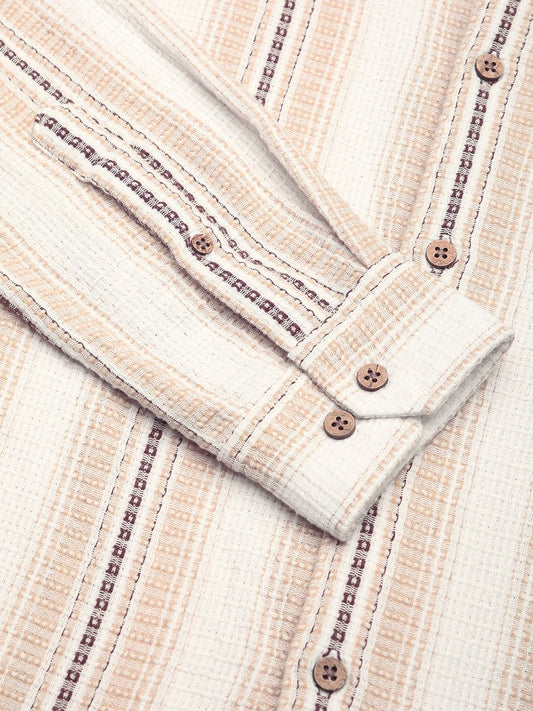 Beige Interweave Broad Striped Shirt