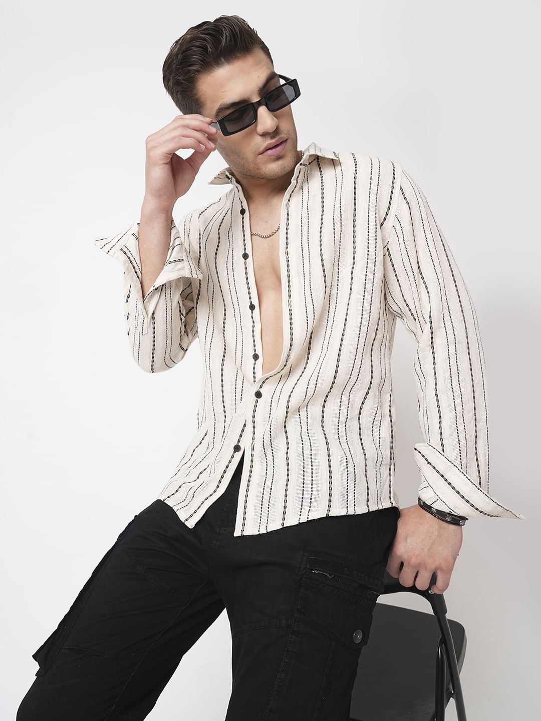 Burlap Ivory Vertical Striped Dobby Shirt