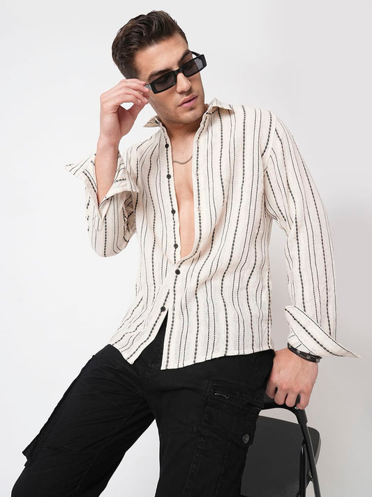 Burlap Ivory Vertical Striped Dobby Shirt