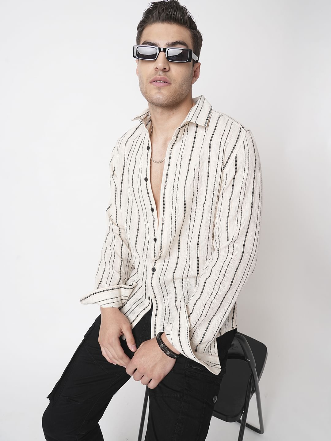 Burlap Ivory Vertical Striped Dobby Shirt