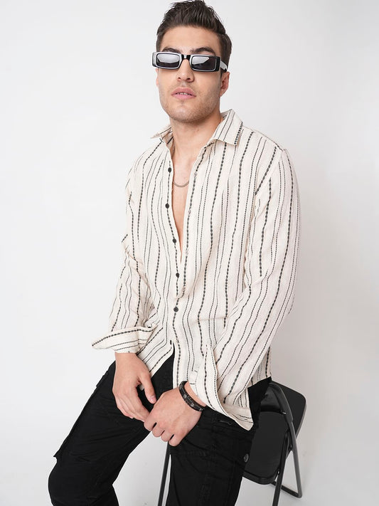 Burlap Ivory Vertical Striped Dobby Shirt