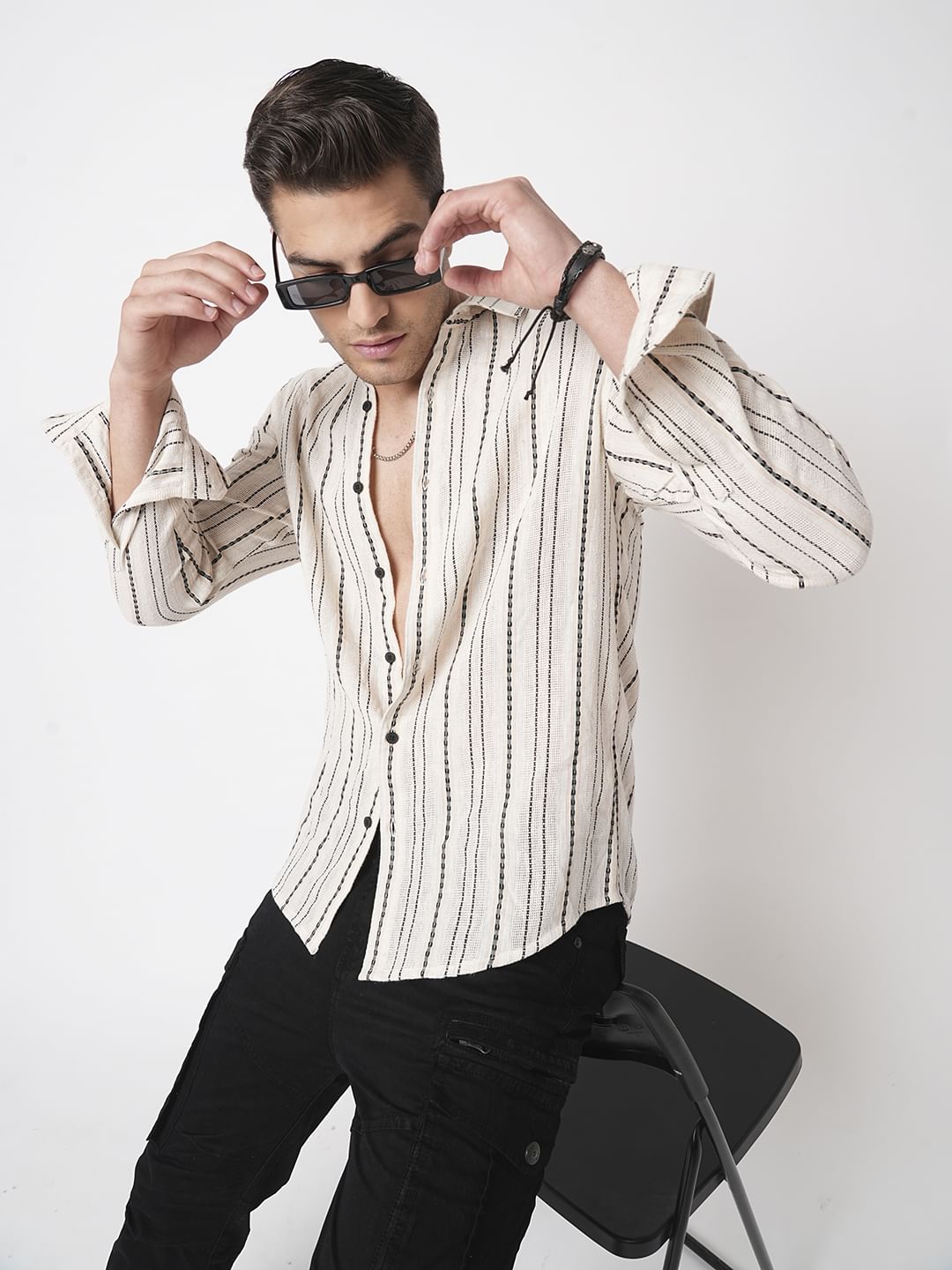 Burlap Ivory Vertical Striped Dobby Shirt