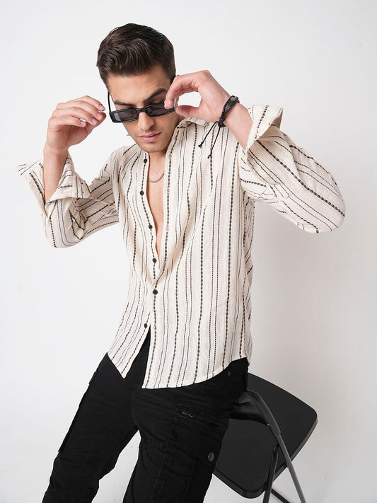 Burlap Ivory Vertical Striped Dobby Shirt
