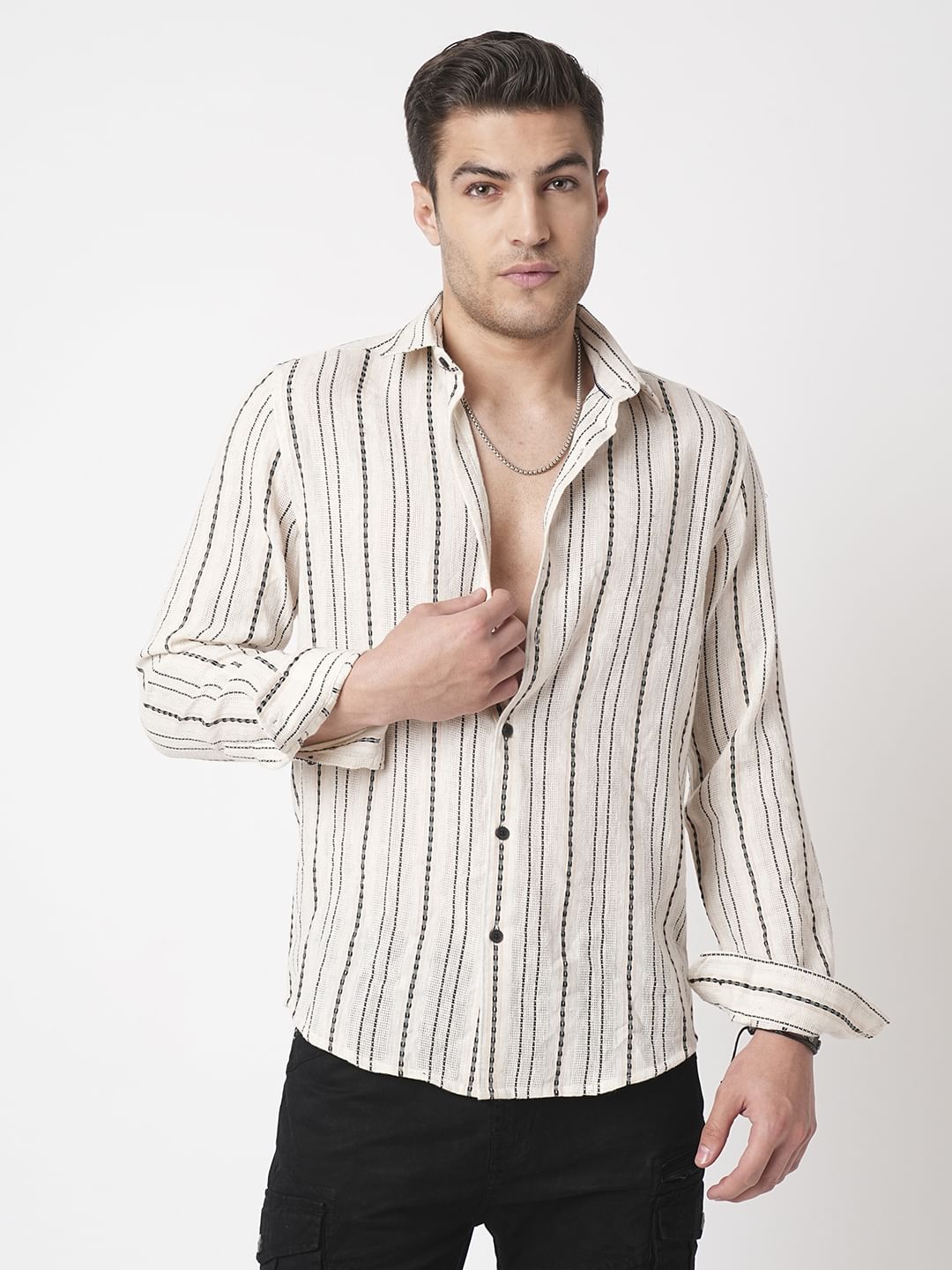 Burlap Ivory Vertical Striped Dobby Shirt