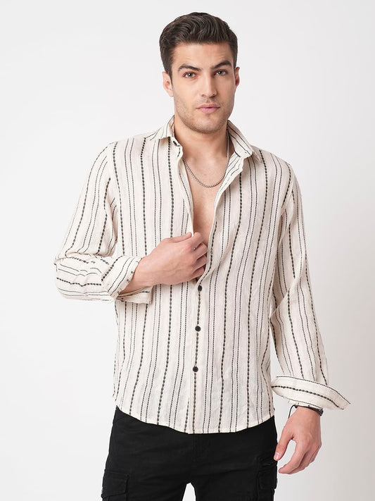 Burlap Ivory Vertical Striped Dobby Shirt