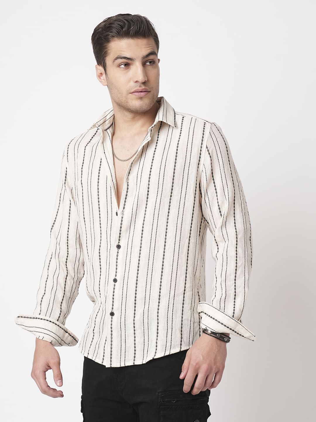 Burlap Ivory Vertical Striped Dobby Shirt