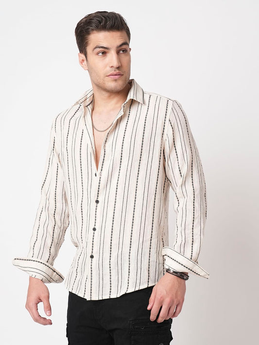 Burlap Ivory Vertical Striped Dobby Shirt