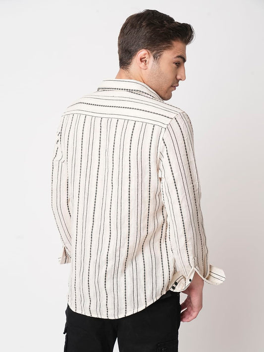 Burlap Ivory Vertical Striped Dobby Shirt