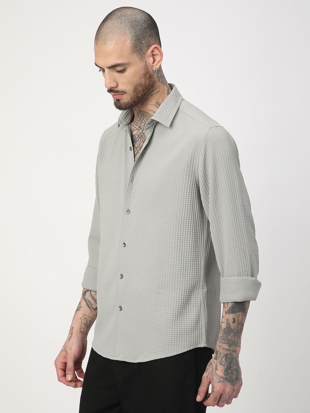 Moon Grey Mini Checks Textured Shirt