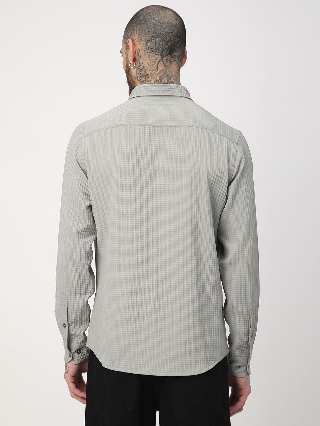 Moon Grey Mini Checks Textured Shirt