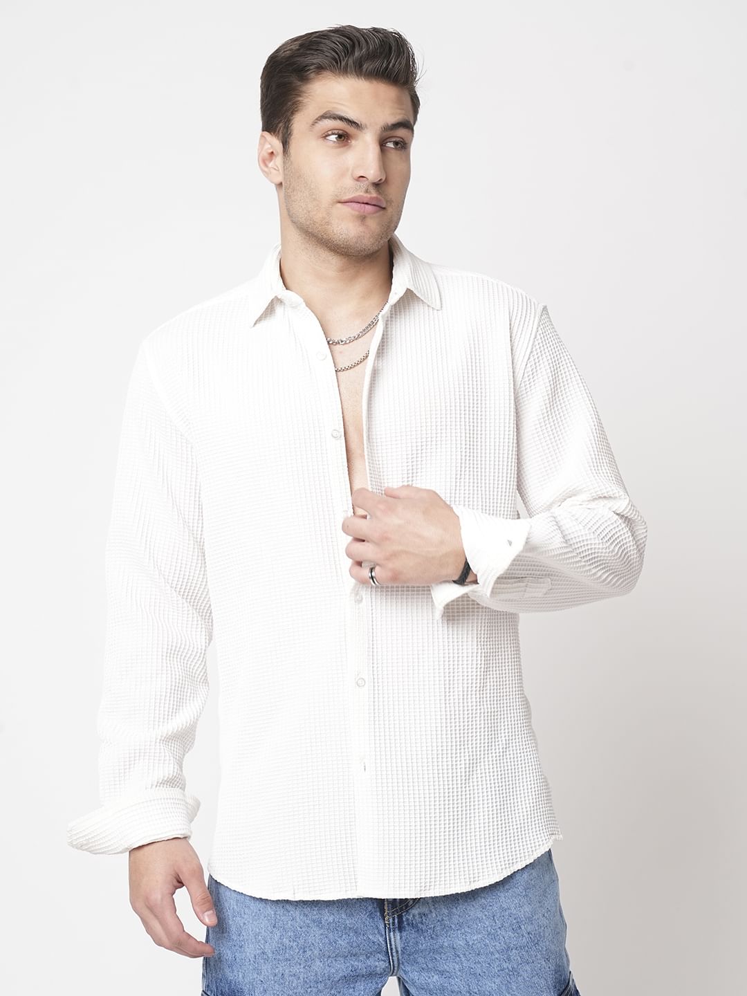 Snow White Mini Checks Textured Shirt