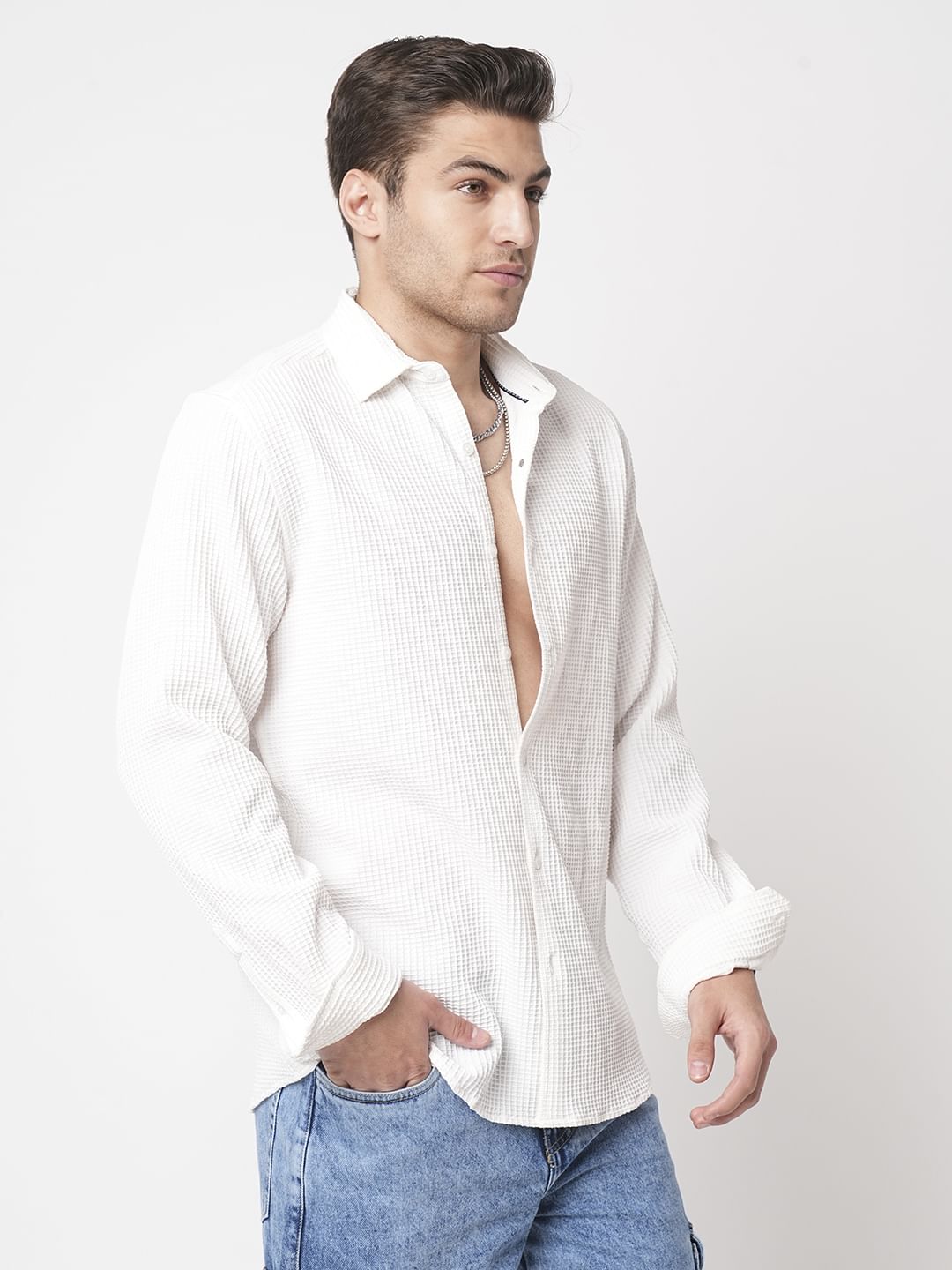 Snow White Mini Checks Textured Shirt