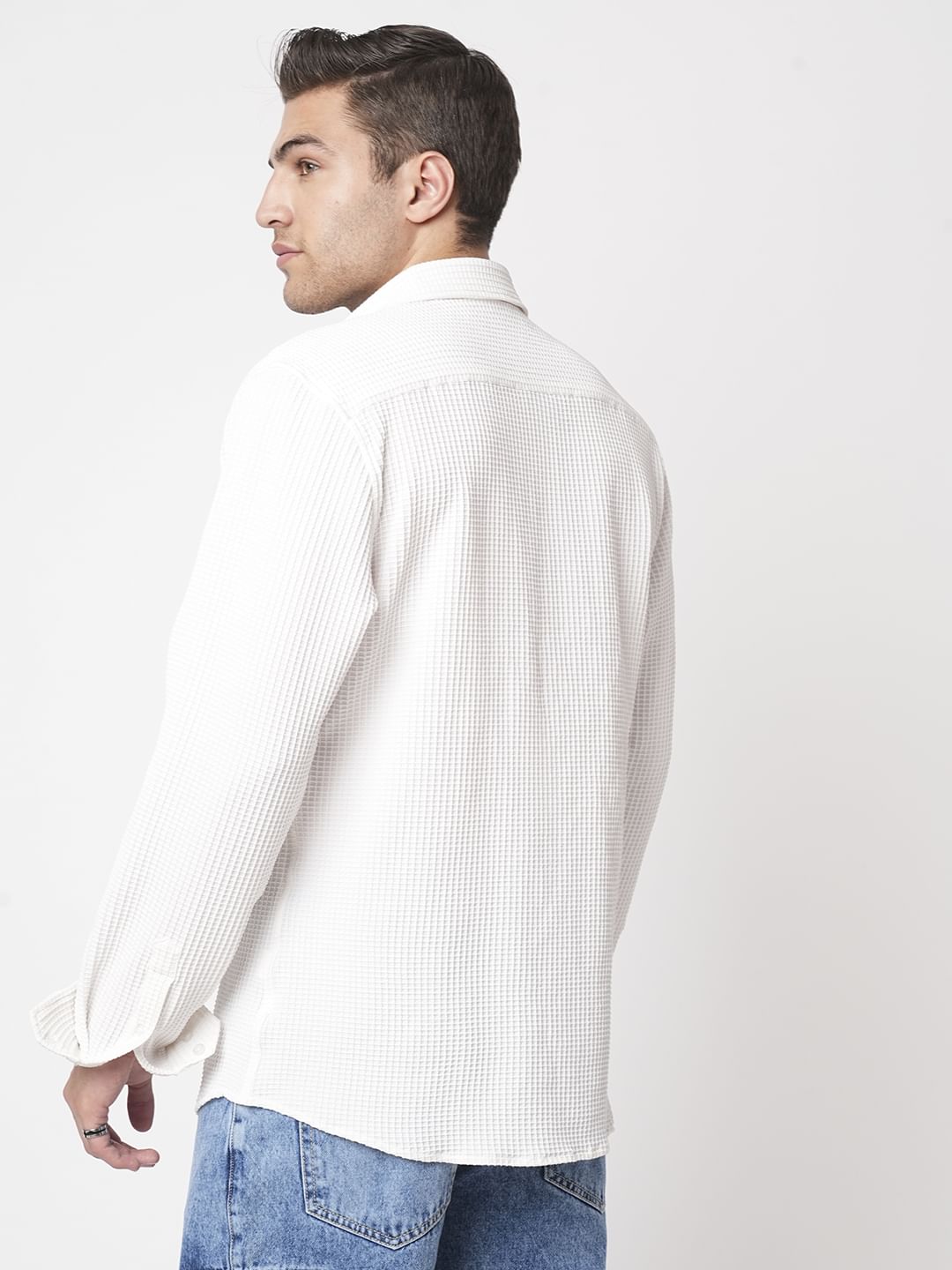 Snow White Mini Checks Textured Shirt