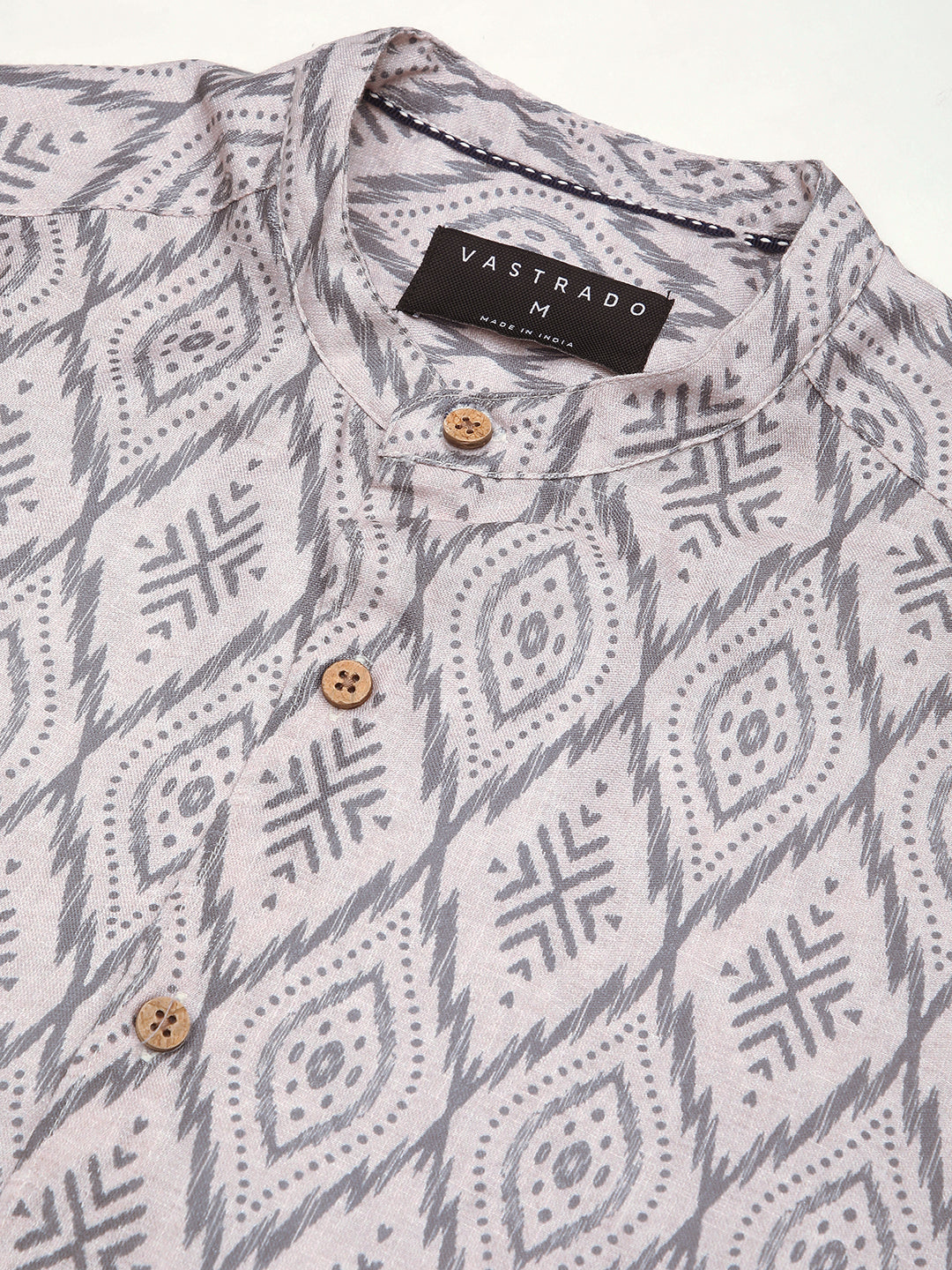 Multicolour Ikat Printed Mandarin Collar Shirt