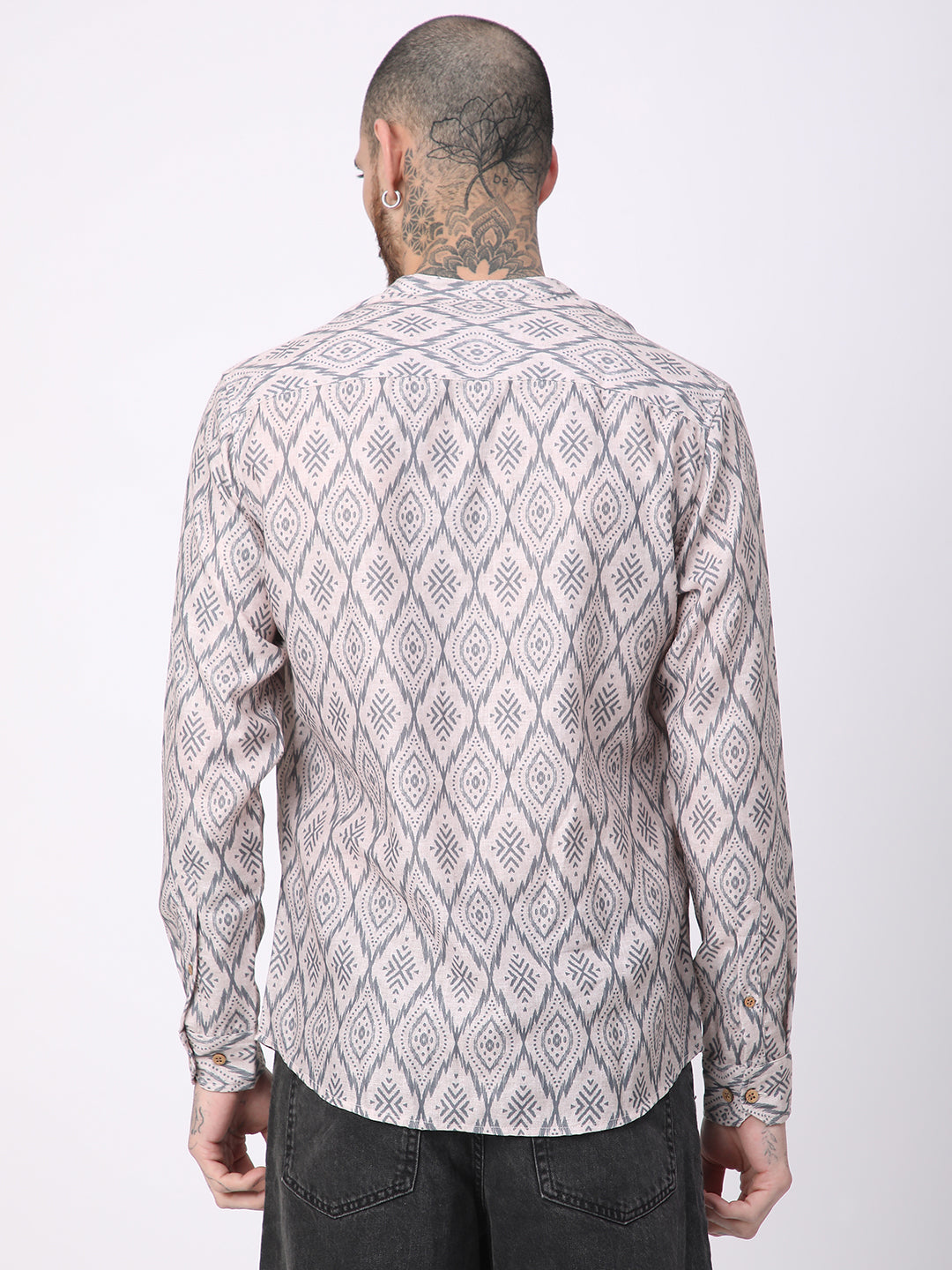 Multicolour Ikat Printed Mandarin Collar Shirt