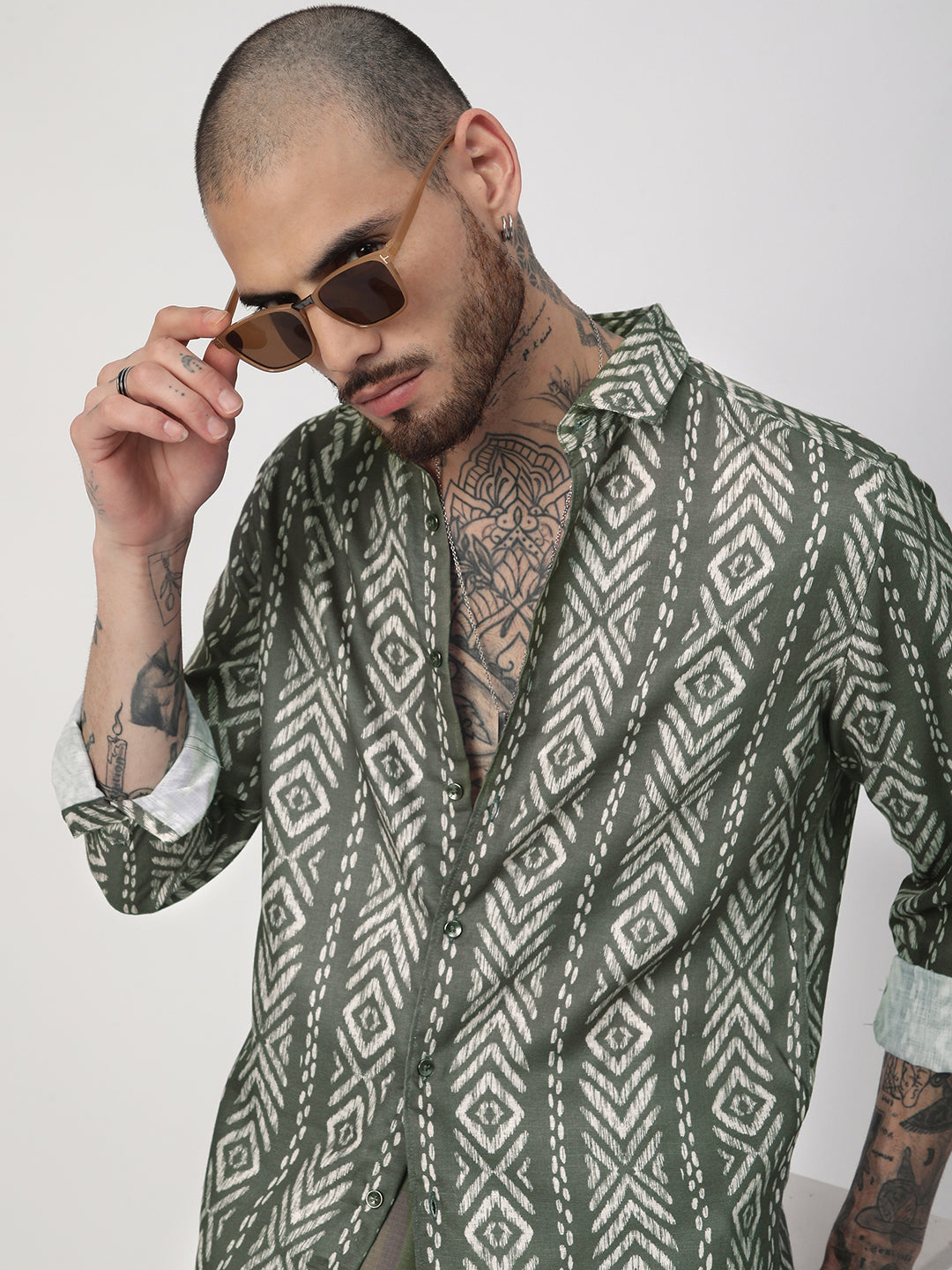 Fern Green Ikat Printed Shirt