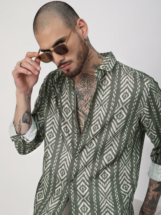Fern Green Ikat Printed Shirt