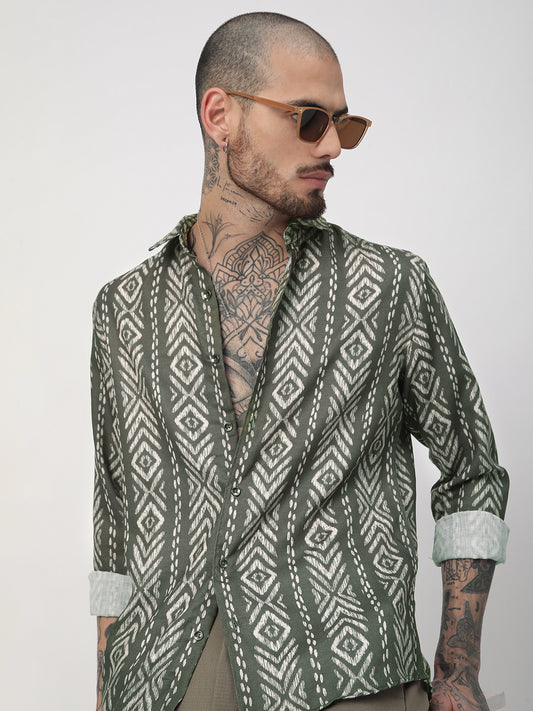 Fern Green Ikat Printed Shirt