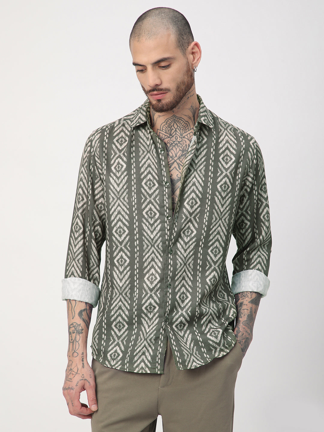 Fern Green Ikat Printed Shirt