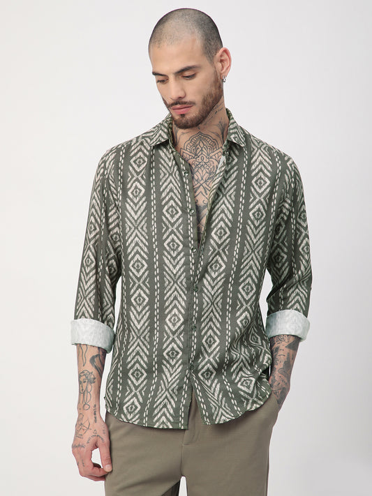 Fern Green Ikat Printed Shirt