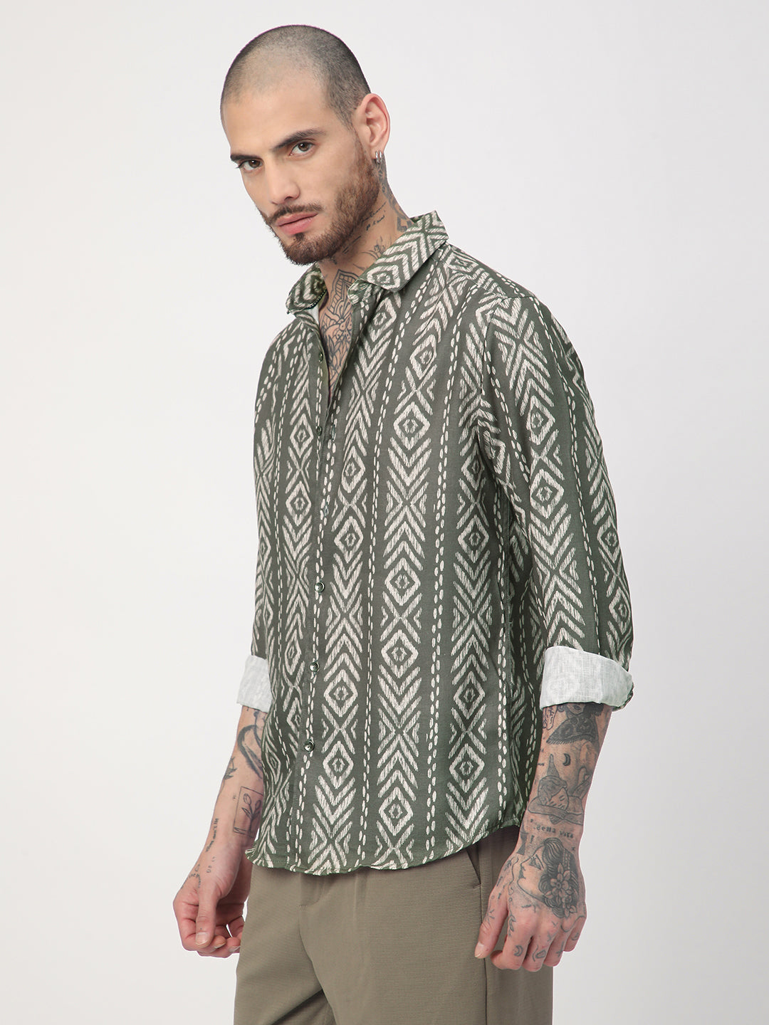 Fern Green Ikat Printed Shirt