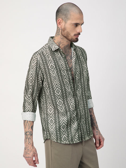 Fern Green Ikat Printed Shirt