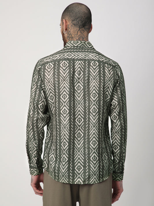 Fern Green Ikat Printed Shirt