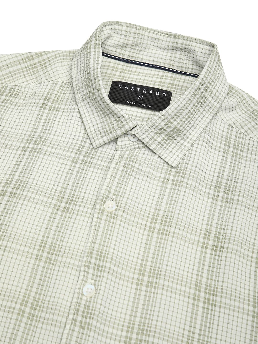 Tea Green Mini Plaid Checks Seersucker Shirt