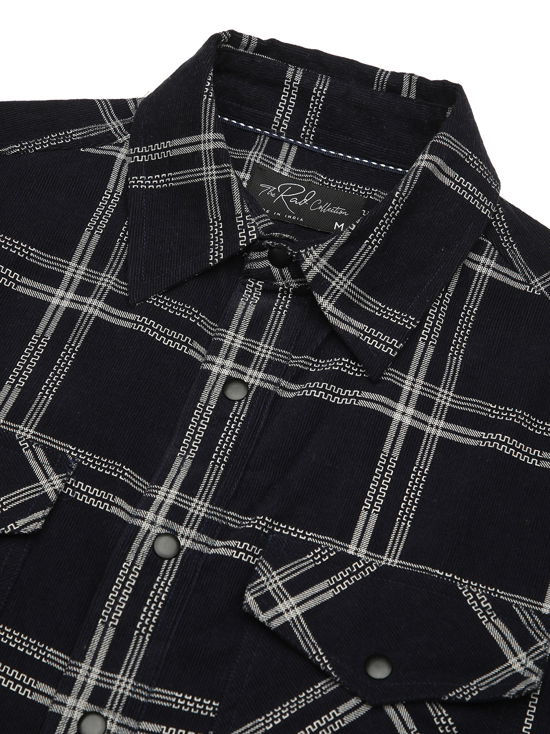 Navy & White Checked Corduroy Double Pocket Overshirt