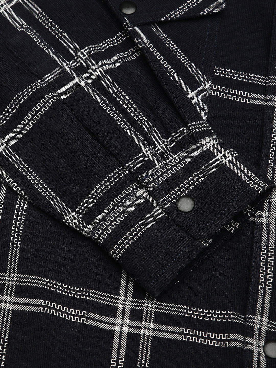 Navy & White Checked Corduroy Double Pocket Overshirt