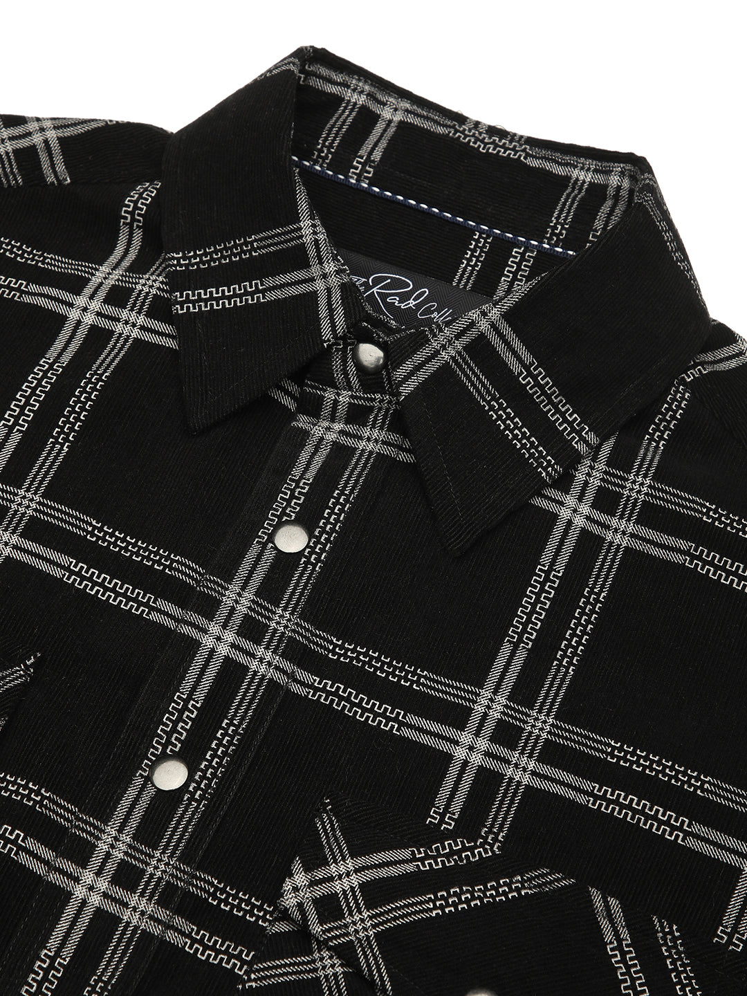 Elan Black Checks Double Flap Pocket Corduroy Overshirt