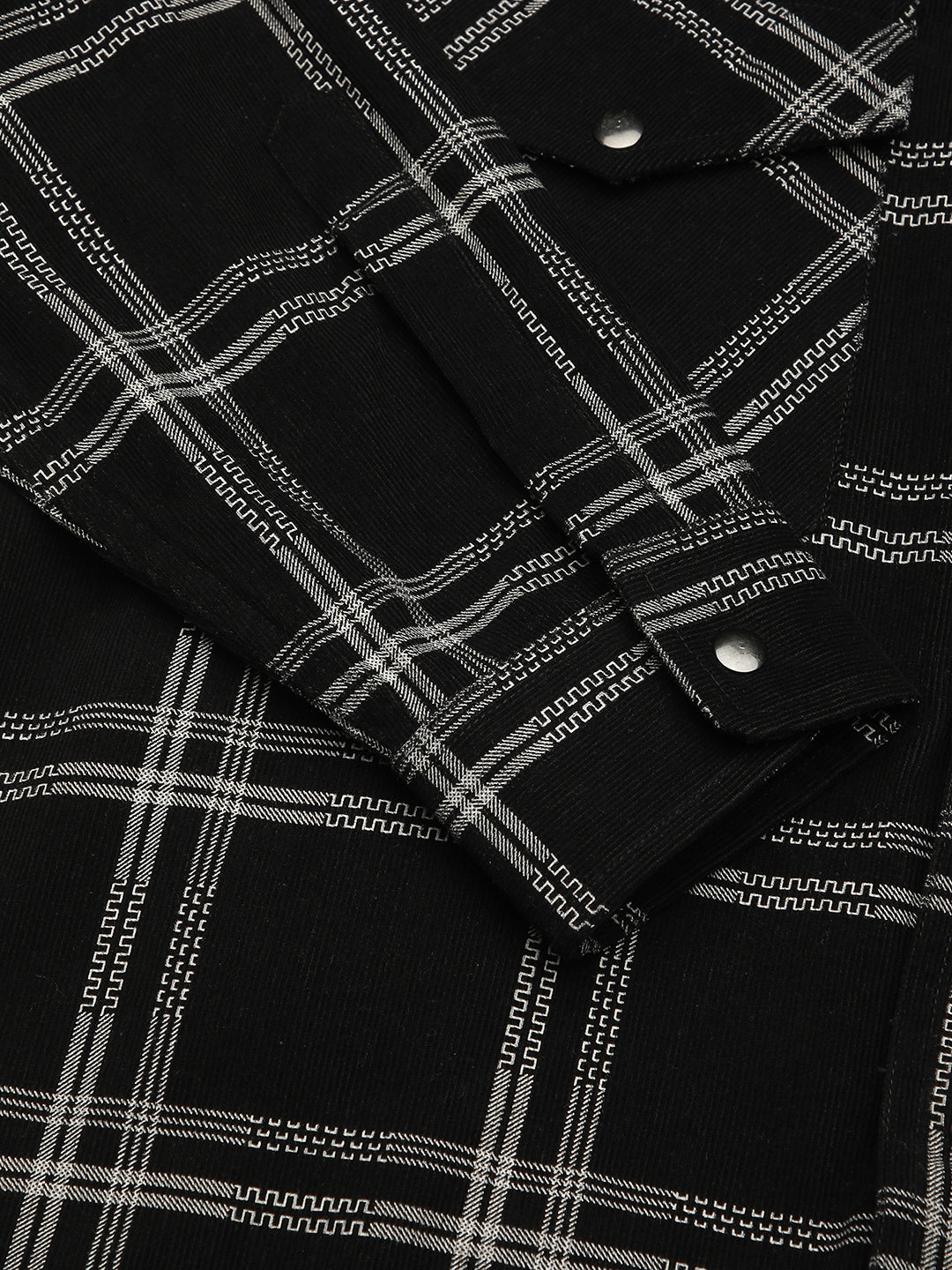 Elan Black Checks Double Flap Pocket Corduroy Overshirt
