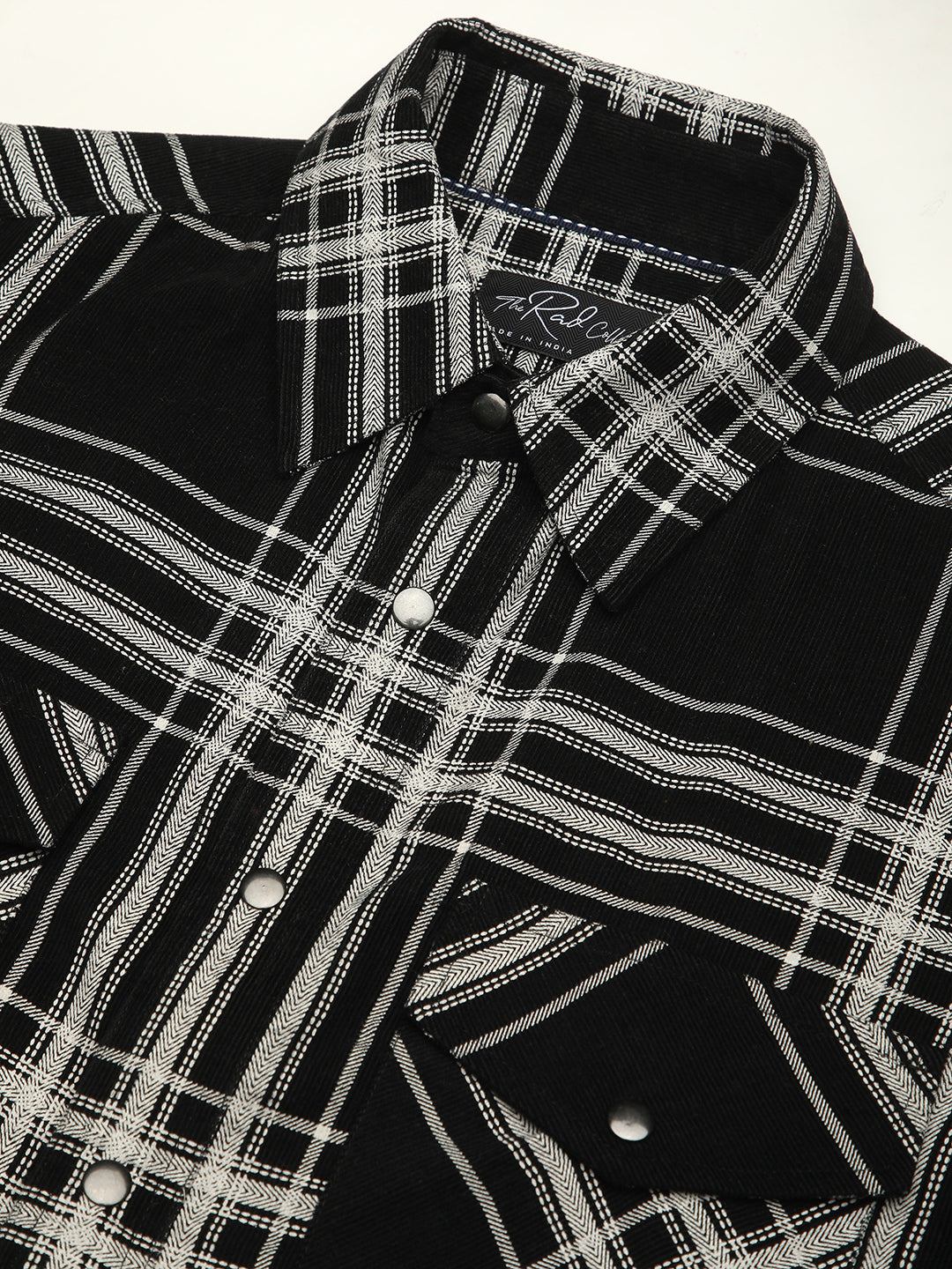 Jet Black & White Checkered Double Pocket Corduroy Overshirt